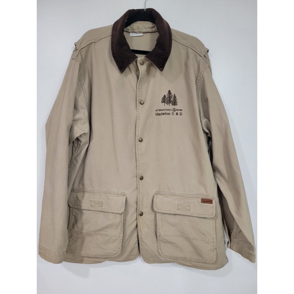 Woolrich Men's Brown‎ Barn Coat Removeable Plaid Wool Liner Large Embroider Logo